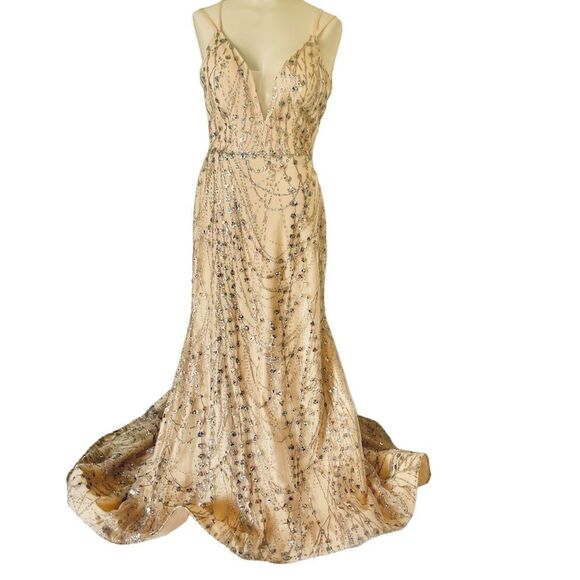 Amarra Colorful Glitter Sequin Tulle Satin Tie Back Floor Length Prom Dress - Picture 3 of 16